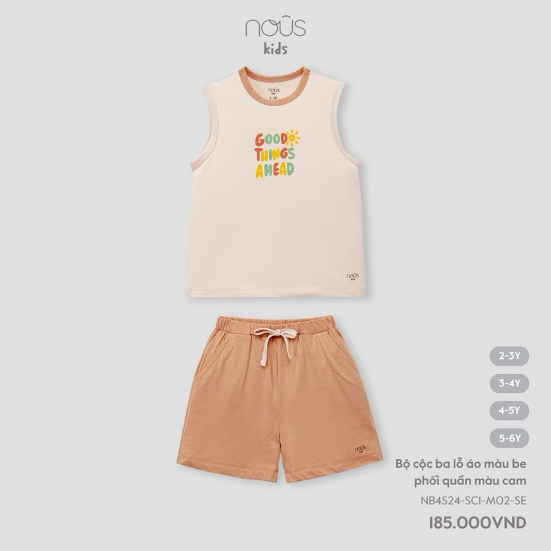 Bộ áo quần cộc tay màu be Nous Kid dành cho bé trai bé gái mùa hè mát mẻ cao cấp