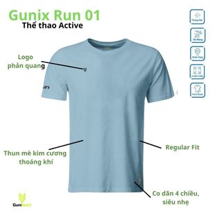 [Chính hãng] Áo Thun Thể Thao GuniX Run 01 Xanh Ya, Thun mè kim cương thoáng mát, năng động