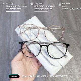  KMNV8253 Gọng kính cận thời trang dáng tròn phong cách Hàn Quốc tròng kính chống ánh sáng xanh 