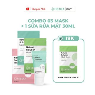  Combo 1 Sữa rửa mặt Freska Low pH 150ml + 3 miếng mặt nạ giấy Freska Natural Solution