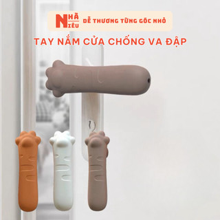 Bọc Tay Nắm Cửa Đệm Silicon Chống Va Đập Tường An Toàn Cho Bé Hình Bàn Chân Mèo Đáng Yêu