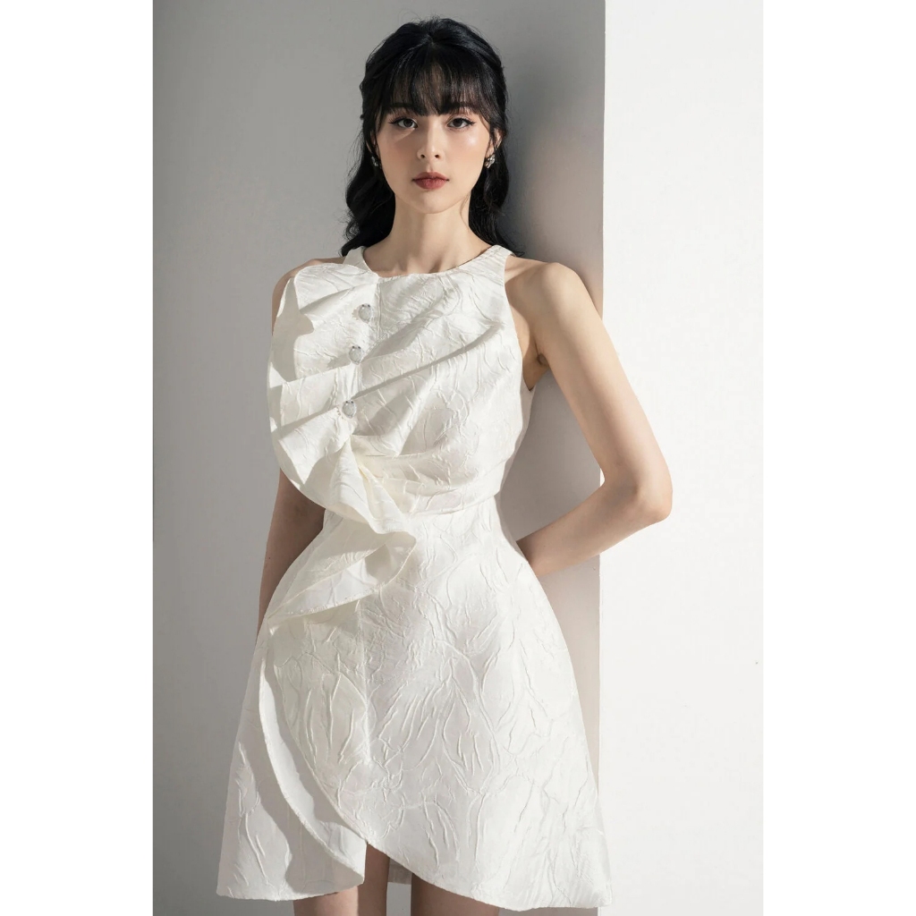 Đầm trắng dự tiệc ôm body MINA thiết kế cổ tròn dáng ngắn mini vải gấm đẹp cao cấp sang trọng MN185