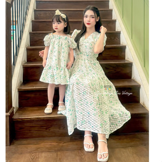 sét váy mẹ và bé ren hoa nhí ems vintage