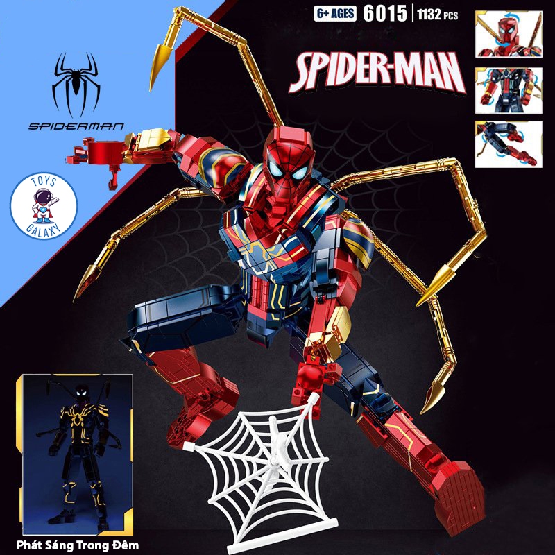 Đồ Chơi Lắp Ráp Mô Hình Người Nhện Spider-Man Mặc Giáp Iron Spider Phát Sáng Iron Man Robot 6015