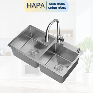 Chậu rửa đúc 2 hố inox304 korea, bồn rửa chén cân lệch 2 hộc, dày 3.5mm, loại dầy nặng cao cấp hapa