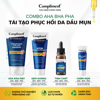 Combo Compliment AHA BHA PHA Sữa Rửa Mặt Gel, Kem Dưỡng Ẩm, Serum, Chấm Mụn Phục Hồi Tái Tạo Da Dầu Mụn Toàn Diện