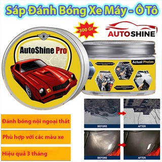  Sáp Chuyên Đánh Bóng Ô Tô Xe Máy AUTOSHINE PRO 300g Phủ Ceramic Wax Làm Đẹp Bóng Xe - Đánh Sạch Vết Xước Tặng Mút Khăn 