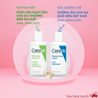 - sữa rửa mặt cerave da khô, thường, dầu 20ml, sữa dưỡng ẩm cerave moisturising lotion 20ml