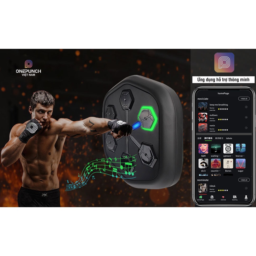 Combo Máy đấm boxing theo nhạc + Găng Tay hở ngón Boxing Onepunch Chính hãng