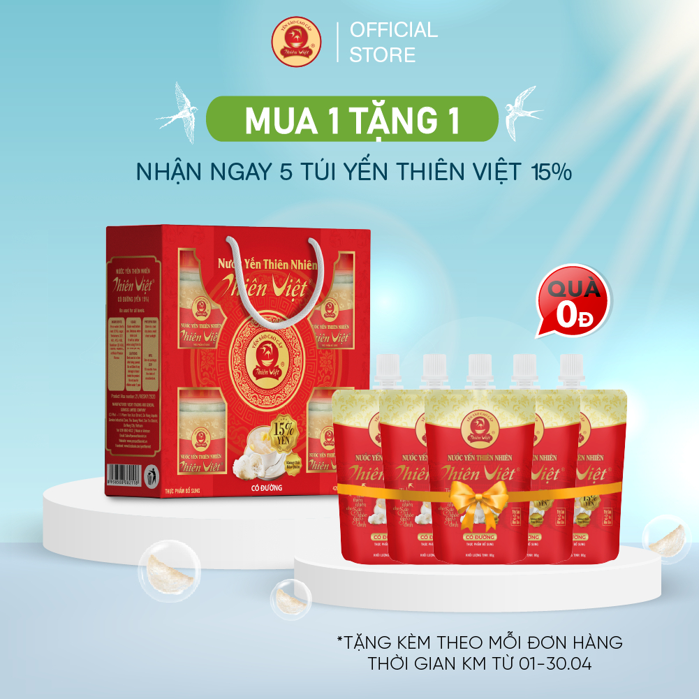 [Tặng 5 túi Yến 15% mới] Nước Yến Sào Thiên Việt cao cấp 15% yến tổ (Lốc 6 hũ x 70ml)