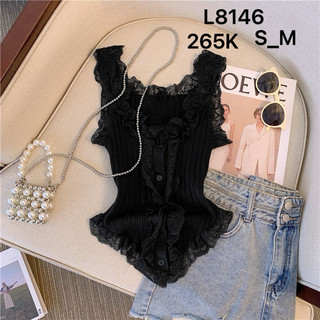 Áo thun nữ màu đen ren l8146