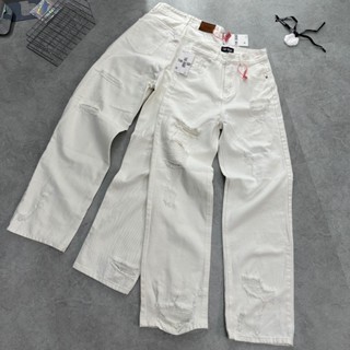 Quần Jean THE QUAO Lưng Cao RÁCH TRƯỚC RÁCH SAU màu trắng dáng dài R0204_402