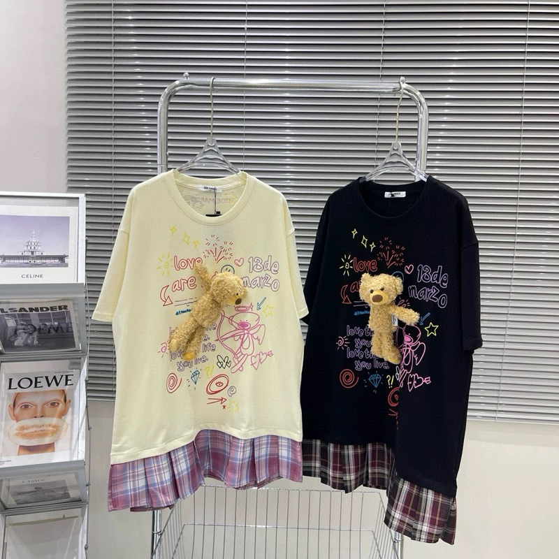 Áo phông gấu phối kẻ 13dmz