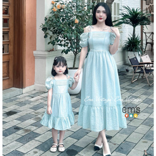 Sét váy đôi mẹ và bé đũi tơ dây nơ vai emsvintage
