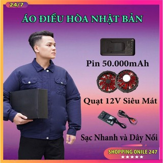 Áo điều hòa nhật bản pin 50000mah quạt 12v chạy 15-25h, áo quạt điều hòa, áo quạt điều hòa nhật bản cao cấp