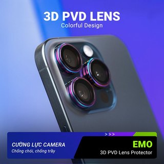 Kính Cường Lực Camera Lens EMO Phiên Bản 2 Tầng Viền Thép Không Gỉ Mặt Kính Chống Chói, Chống Trầy