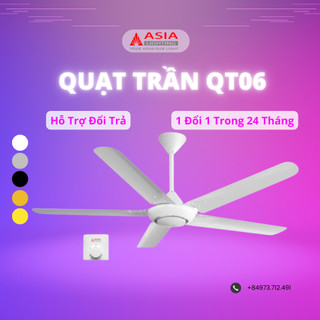 Quạt trần, quạt trần 5 cánh asia qt-06 80w, động cơ ac 100% lõi đồng, cánh thép sơn tĩnh điện, sải cánh 1420, bh24 tháng