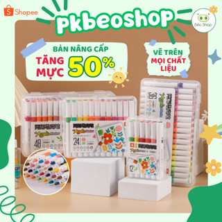 Bút màu Acrylic marker Pkbeoshop set 12 24 36 48 60 bút lông màu vẽ trên mọi chất liệu vải gỗ giấy nhựa giày áo B59