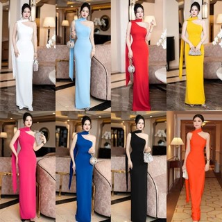 Đầm dạ hội lệch vai choàng cổ cao cấp kèm ảnh thật (đầm dự tiệc cao cấp) tặng hoa tai thời trang xinh xắn