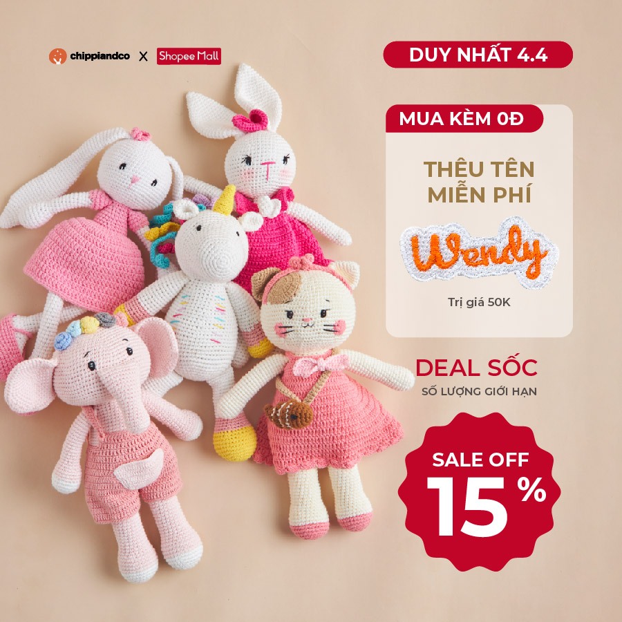 [MIỄN PHÍ THÊU TÊN] Gấu bông Thú nhồi bông an toàn chuẩn quốc tế CHIPPIANDCO Thỏ Mèo Búp Bê Unicorn 35cm