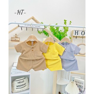 Bộ cộc tay bé trai, bộ cộc tay bé gái - Bộ cộc tay tăm lạnh cổ trụ 5 khuy cho bé trai bé gái 7-15kg