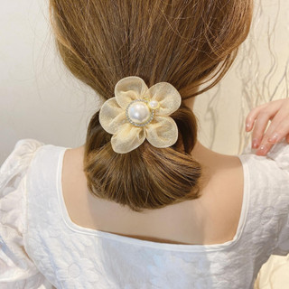 Dây buộc tóc cao su đính ngọc trai siêu xinh, dây cột tóc hoa ngọc trai co dãn tốt