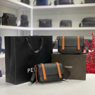 Túi nam Pedro đeo chéo nắp gập hai sọc cam size 23