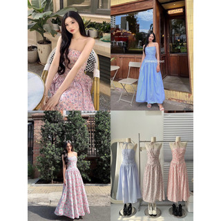 Đầm maxi thô kèm dây buộc kiểu yếm dmtkdb