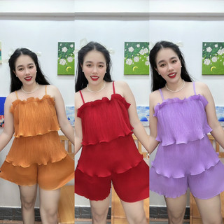 Set đồ ngủ hai dây dễ thương bộ ngủ 2 dây chất dập ly mát mẻ mùa hè