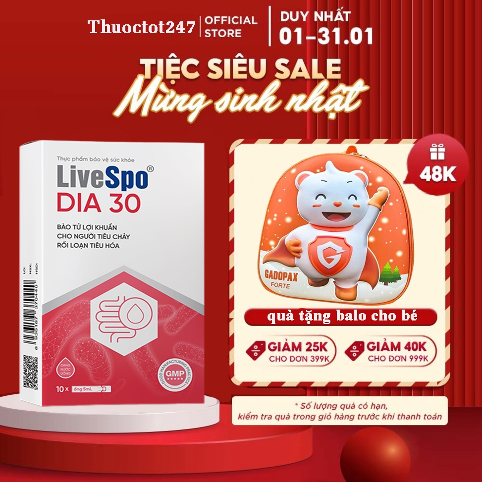 LiveSpo DIA 30 - Giảm Triệu Chứng Tiêu Chảy Cấp (10 ống x 5ml)