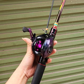 Combo Lure Cần Ngang + Máy Ngang Titan Ánh Tím tặng 1 cuộn dù SW bẩy màu