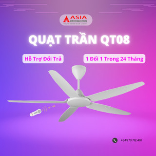 Quạt trần, quạt trần phòng khách 5 cánh asia qt-08 35w, động cơ dc không chổi than, cánh nhựa abs, sải cánh 1420, bh 24