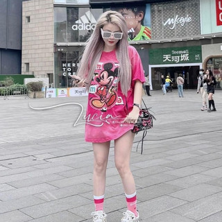 Áo thun form rộng giấu quần họa tiết hình mickey tay con hàng đẹp QC! TOMBI SHOP