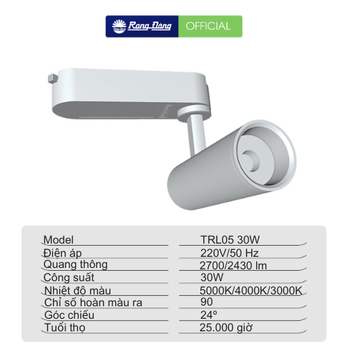 Đèn LED Tracklight Rạng Đông TRL05 30W 5000K SS sáng bền đẹp