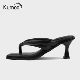Dép Xỏ Ngón Nữ KUMOO Chất Liệu Da Thật Màu Đen Gót Cao 6cm Lót Siêu Êm Cực Kỳ Thoải Mái Năng Động Mùa Hè XN-KUMOO-001