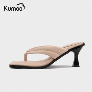 Dép Xỏ Ngón Nữ KUMOO Chất Liệu Da Thật Màu Kem Gót Cao 6cm Lót Siêu Êm Cực Kỳ Thoải Mái Năng Động Mùa Hè XN-KUMOO-001