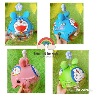 Mũ bảo hiểm 1/2 doremon cho bé kèm hoa gắn mũ lò xo cute