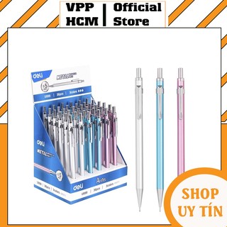 Bút chì kim bấm deli u998 / u999 ngòi 0.5mm, 0.7mm vỏ kim loại có kèm tẩy