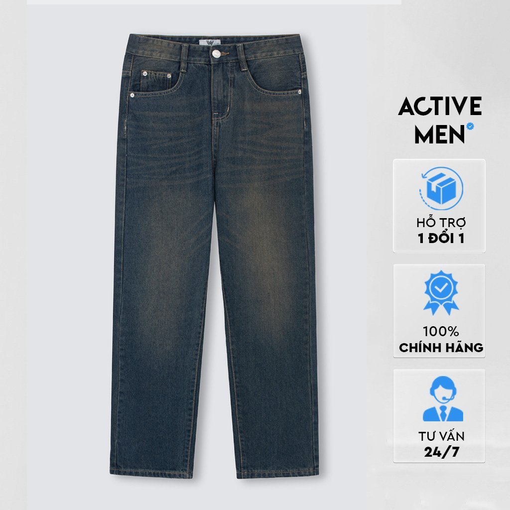 Quần jean ống rộng, quần jean nam activemen chất jean mềm cotton màu Dusty Blue size 40-120kg JSTDTB