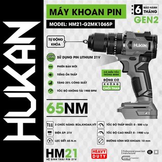 Thân máy khoan pin hukan 10mm hm21-g2mk 1065p -lực siết 65n.m đầu kẹp 10mm autolock chân pin phổ thông hukan việt nam