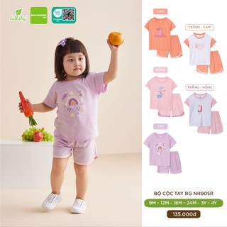 Bộ cộc tay bé gái bộ bé gái mặc đi học mặc ở nhà cài vai cotton họa tiết Lullaby NH303M