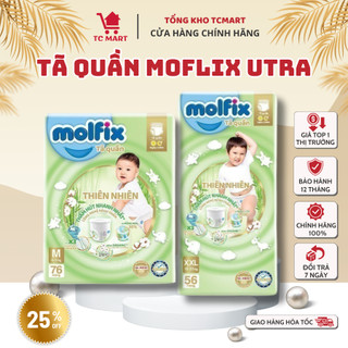 Tã/bỉm quần Molfix Utra Thiên nhiên, Gói cực đại giá tốt M76/L68 /XL62 /XXL56 - Bông Organic tự nhiên - Đủ miếng đủ Size