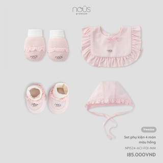 Set phụ kiện 4 món mũ, yếm, bao tay, bao chân Nous phối nhiều màu sắc cho bé trai bé gái chất liệu tháng mát