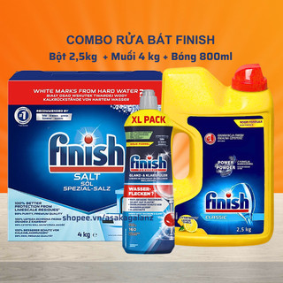 Combo rửa bát bột finish 2,5kg 2,2 1,2kg+Muối finish 4kg+Bóng finish 800ml dùng cho máy rửa bát máy rửa chén