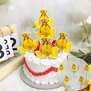 trang trí bánh kem [FREESHIP❤️] set 5 thẻ cắm bánh túi tiề.n