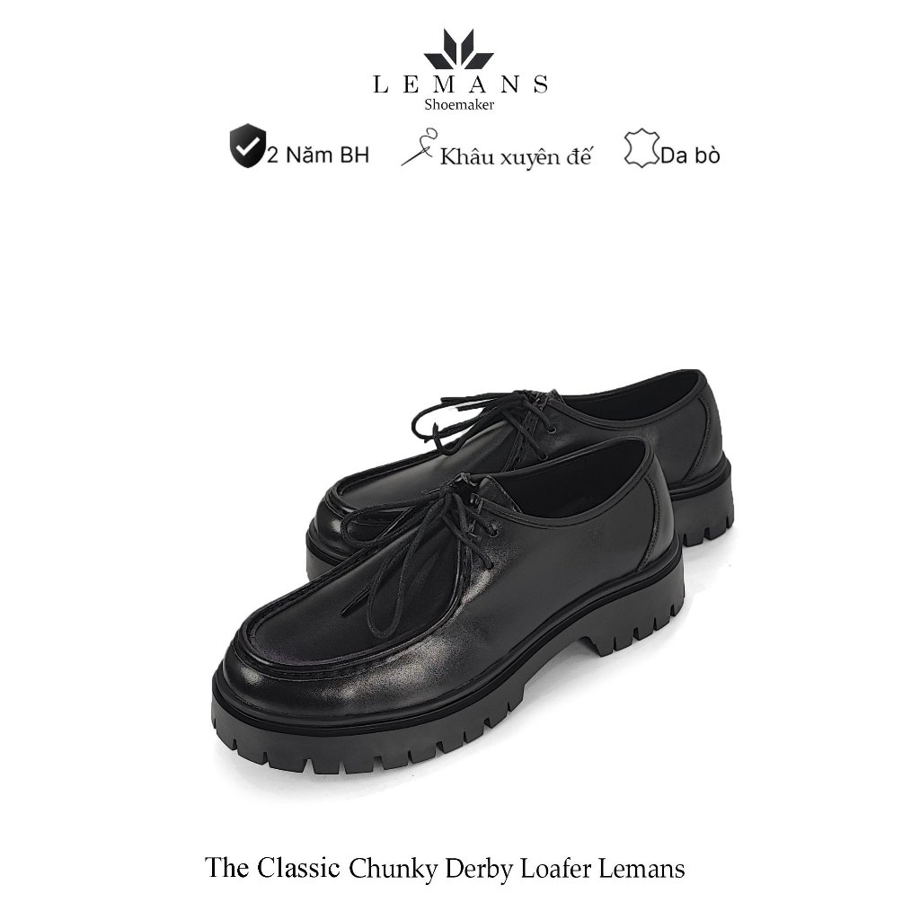 Giày nam da bò cao cấp The Classic Chunky Derby khâu tay LeMans, Đế Cao Su chunky cao 5cm Bảo hành chính hãng 24 tháng