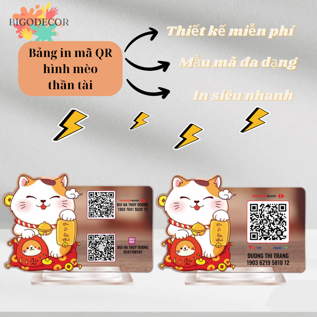 Bảng mica mã qr để bàn hình mèo thần tài, in tài khoản ngân hàng, theo yêu cầu bền đẹp, sang trọng Quần Jogger Nỉ Thêu