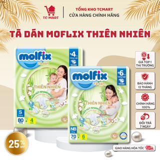 Tã/bỉm dán bé Molfix Thiên nhiên Gói cực đại tiết kiệm giá tốt NB(76+6), S(80+4), M(46+6), L(42+6)