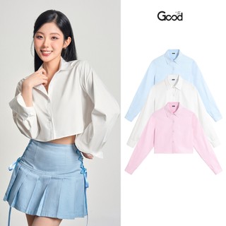 Áo Sơ Mi Croptop THE GOOD "Zest Bright Cropshirt", Sơ Mi Dáng Ngắn Dài tay Thời Trang Năng Động