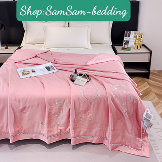 CHĂN lụa tơ tằm thêu hoa mền lụa TENCEL 4 mùa sang trọng, mềm mịn, mát mùa hè, ấm mùa đông